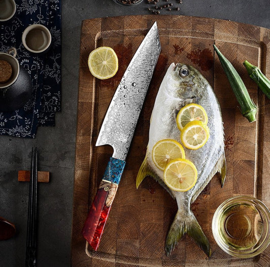 Limited Edition 8” Kiritsuke Damascus Chef Knife With Resin Handle